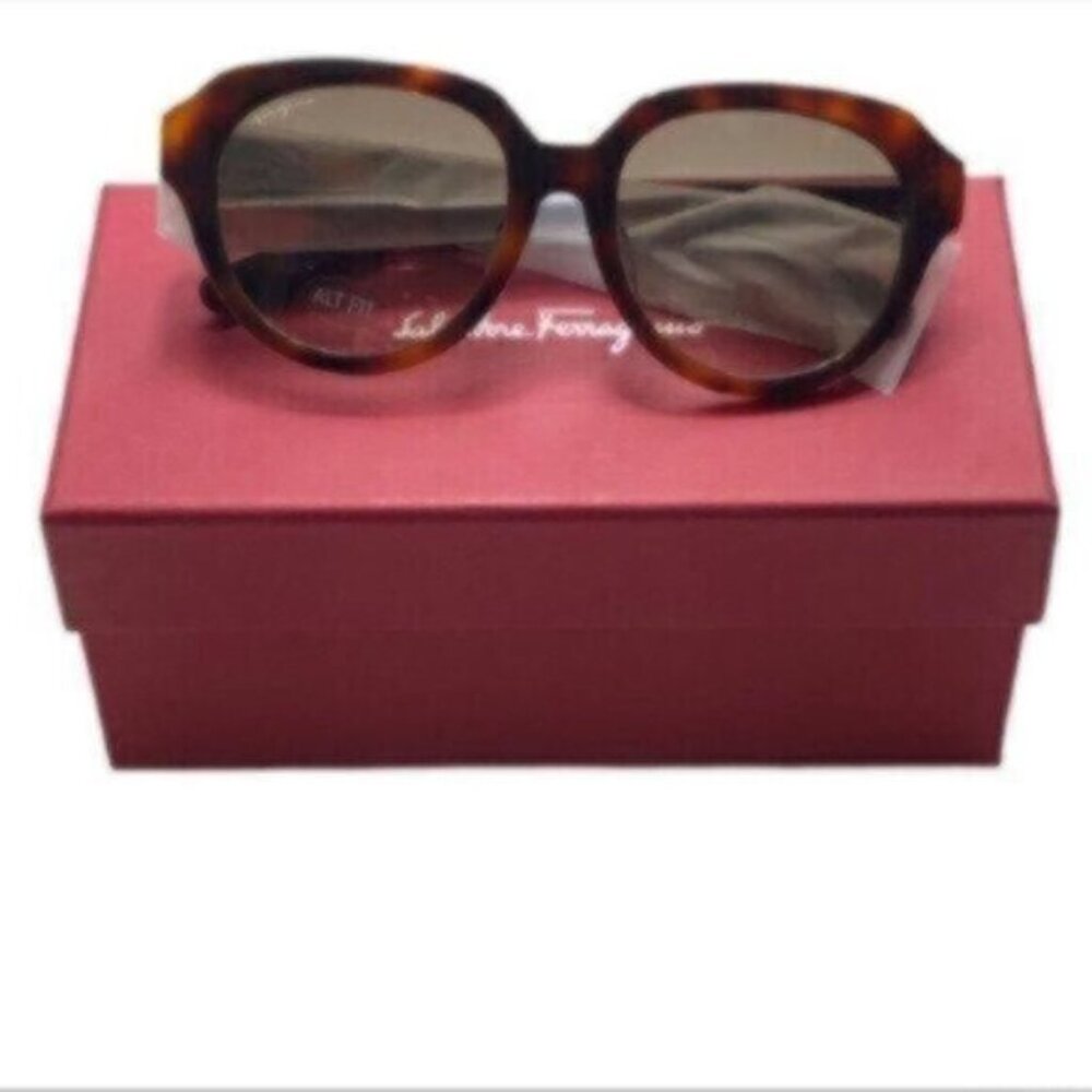 NWT Salvatore Ferragamo Brown Tortoise Shell Rectangle Sunglasses - Picture 2 of 9
